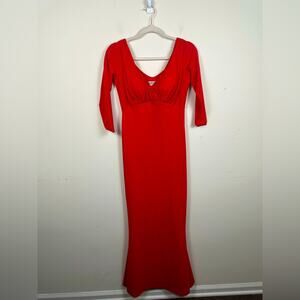 Chiara Boni Red Maxi Gown Mermaid 3/4 Sleeve Bodycon EUC
